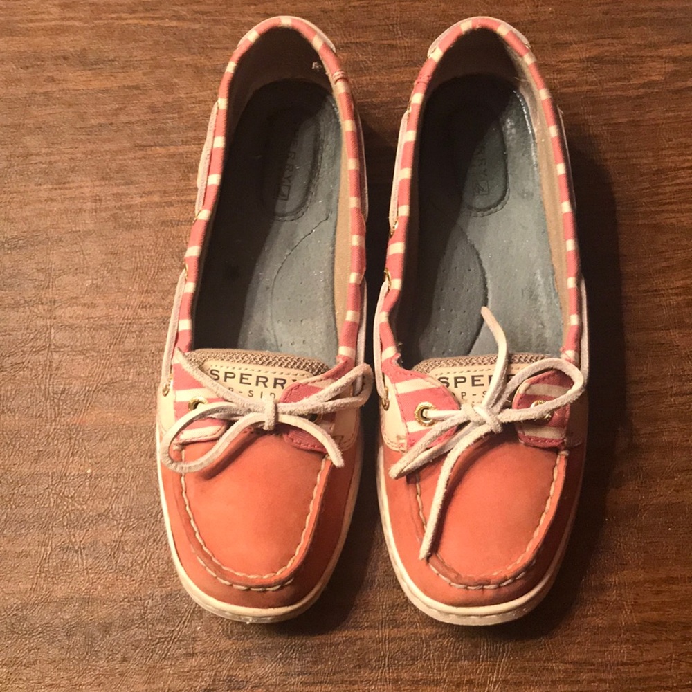 SPERRY TWO EYE TOPSIDERS PINK TAN BOAT SHOES LOAFERS size 7